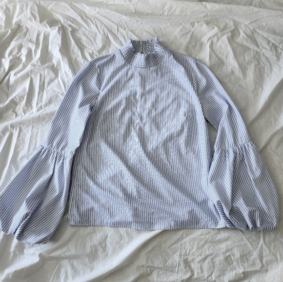 English Factory Bell Sleeves Blue White Stripe Pull-Over Top, Size S - Picture 4 of 12